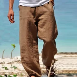 Outlet OUKU Men's Trousers Summer Pants Beach Pants Elastic Waist Wide Leg Straight Leg Plain Breathable Soft Yoga Casual Daily Fashion Streetwear Loose Fit Black White