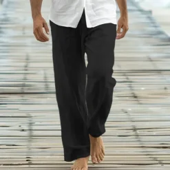 OUKU Men's Trousers Summer Pants Baggy Pants Beach Pants Casual Pants Drawstring Front Pocket Straight Leg Plain Comfort Soft Full Length Yoga Holiday Beach Fashion Hawaiian Black White