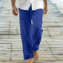 OUKU Men's Trousers Summer Pants Baggy Pants Beach Pants Casual Pants Drawstring Front Pocket Straight Leg Plain Comfort Soft Full Length Yoga Holiday Beach Fashion Hawaiian Black White