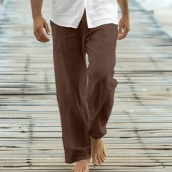 OUKU Men's Trousers Summer Pants Baggy Pants Beach Pants Casual Pants Drawstring Front Pocket Straight Leg Plain Comfort Soft Full Length Yoga Holiday Beach Fashion Hawaiian Black White