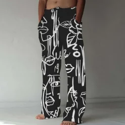 Clearance OUKU Men's Trousers Summer Pants Beach Pants Elastic Drawstring Design Front Pocket Straight Leg Graphic Prints Graffiti Comfort Soft Casual Daily Fashion Designer Black White