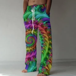 Hot OUKU Men's Trousers Summer Pants Beach Pants Drawstring Elastic Waist Straight Leg Abstract Graphic Prints Comfort Breathable Casual Daily Holiday Streetwear Designer Green Rainbow