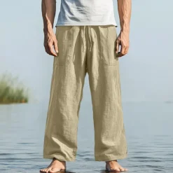 Hot OUKU Men's Trousers Summer Pants Baggy Pants Beach Pants Casual Pants Drawstring Front Pocket Straight Leg Plain Comfort Soft Full Length Yoga Holiday Beach Fashion Hawaiian Black White