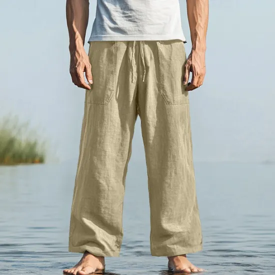 Hot OUKU Men's Trousers Summer Pants Baggy Pants Beach Pants Casual Pants Drawstring Front Pocket Straight Leg Plain Comfort Soft Full Length Yoga Holiday Beach Fashion Hawaiian Black White