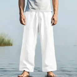 Hot OUKU Men's Trousers Summer Pants Baggy Pants Beach Pants Casual Pants Drawstring Front Pocket Straight Leg Plain Comfort Soft Full Length Yoga Holiday Beach Fashion Hawaiian Black White
