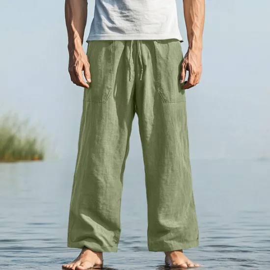 Hot OUKU Men's Trousers Summer Pants Baggy Pants Beach Pants Casual Pants Drawstring Front Pocket Straight Leg Plain Comfort Soft Full Length Yoga Holiday Beach Fashion Hawaiian Black White