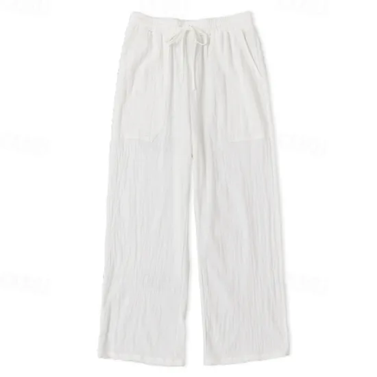 Hot OUKU Men's Trousers Summer Pants Baggy Pants Beach Pants Casual Pants Drawstring Front Pocket Straight Leg Plain Comfort Soft Full Length Yoga Holiday Beach Fashion Hawaiian Black White