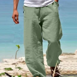Best OUKU Men's Trousers Summer Pants Beach Pants Drawstring Elastic Waist Straight Leg Plain Comfort Yoga Daily Fashion Streetwear Navy Black