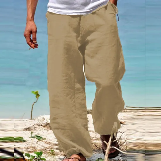 Best OUKU Men's Trousers Summer Pants Beach Pants Drawstring Elastic Waist Straight Leg Plain Comfort Yoga Daily Fashion Streetwear Navy Black