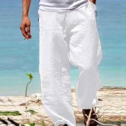Best OUKU Men's Trousers Summer Pants Beach Pants Drawstring Elastic Waist Straight Leg Plain Comfort Yoga Daily Fashion Streetwear Navy Black
