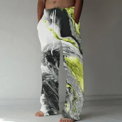 Online OUKU Men's Trousers Summer Pants Beach Pants Straight Pocket Drawstring Elastic Waist Abstract Graphic Prints Comfort Breathable Casual Daily Holiday Streetwear Classic Style Purple Green