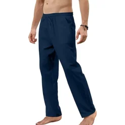 Best OUKU Men's Trousers Summer Pants Beach Pants Pocket Drawstring Straight Leg Plain Breathable Soft Full Length Home Casual Fashion Classic Loose Fit Black White Micro-elastic