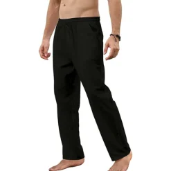 Best OUKU Men's Trousers Summer Pants Beach Pants Pocket Drawstring Straight Leg Plain Breathable Soft Full Length Home Casual Fashion Classic Loose Fit Black White Micro-elastic