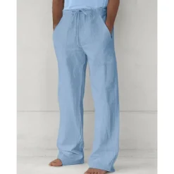 Sale OUKU Men's Trousers Summer Pants Baggy Pants Beach Pants Casual Pants Drawstring Front Pocket Straight Leg Plain Comfort Soft Full Length Yoga Holiday Beach Fashion Hawaiian Black White