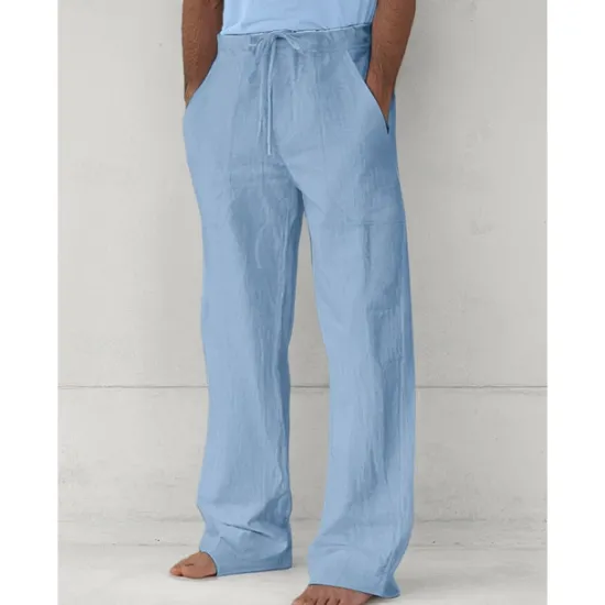Sale OUKU Men's Trousers Summer Pants Baggy Pants Beach Pants Casual Pants Drawstring Front Pocket Straight Leg Plain Comfort Soft Full Length Yoga Holiday Beach Fashion Hawaiian Black White