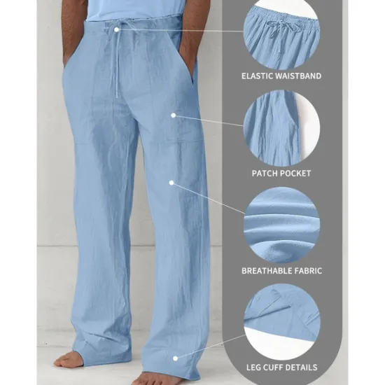 Sale OUKU Men's Trousers Summer Pants Baggy Pants Beach Pants Casual Pants Drawstring Front Pocket Straight Leg Plain Comfort Soft Full Length Yoga Holiday Beach Fashion Hawaiian Black White