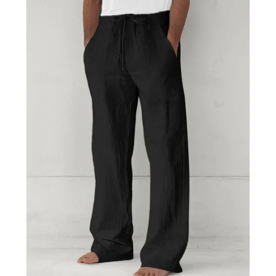Sale OUKU Men's Trousers Summer Pants Baggy Pants Beach Pants Casual Pants Drawstring Front Pocket Straight Leg Plain Comfort Soft Full Length Yoga Holiday Beach Fashion Hawaiian Black White