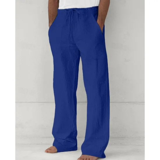 Sale OUKU Men's Trousers Summer Pants Baggy Pants Beach Pants Casual Pants Drawstring Front Pocket Straight Leg Plain Comfort Soft Full Length Yoga Holiday Beach Fashion Hawaiian Black White