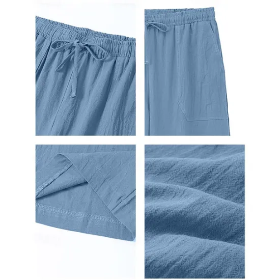 Sale OUKU Men's Trousers Summer Pants Baggy Pants Beach Pants Casual Pants Drawstring Front Pocket Straight Leg Plain Comfort Soft Full Length Yoga Holiday Beach Fashion Hawaiian Black White