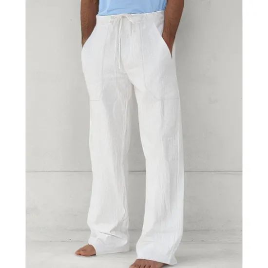 Sale OUKU Men's Trousers Summer Pants Baggy Pants Beach Pants Casual Pants Drawstring Front Pocket Straight Leg Plain Comfort Soft Full Length Yoga Holiday Beach Fashion Hawaiian Black White