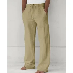 Sale OUKU Men's Trousers Summer Pants Baggy Pants Beach Pants Casual Pants Drawstring Front Pocket Straight Leg Plain Comfort Soft Full Length Yoga Holiday Beach Fashion Hawaiian Black White