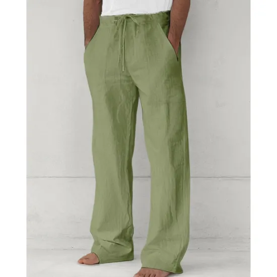 Sale OUKU Men's Trousers Summer Pants Baggy Pants Beach Pants Casual Pants Drawstring Front Pocket Straight Leg Plain Comfort Soft Full Length Yoga Holiday Beach Fashion Hawaiian Black White