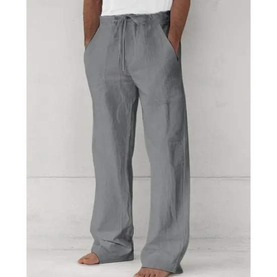 Sale OUKU Men's Trousers Summer Pants Baggy Pants Beach Pants Casual Pants Drawstring Front Pocket Straight Leg Plain Comfort Soft Full Length Yoga Holiday Beach Fashion Hawaiian Black White