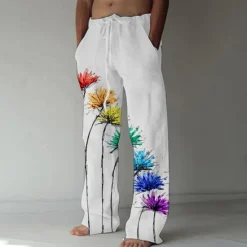Best OUKU Men's Trousers Summer Pants Beach Pants Elastic Drawstring Design Front Pocket Straight Leg Graphic Prints Flower / Floral Comfort Soft Casual Daily For Vacation Linen Like Fabric Fashion Designer