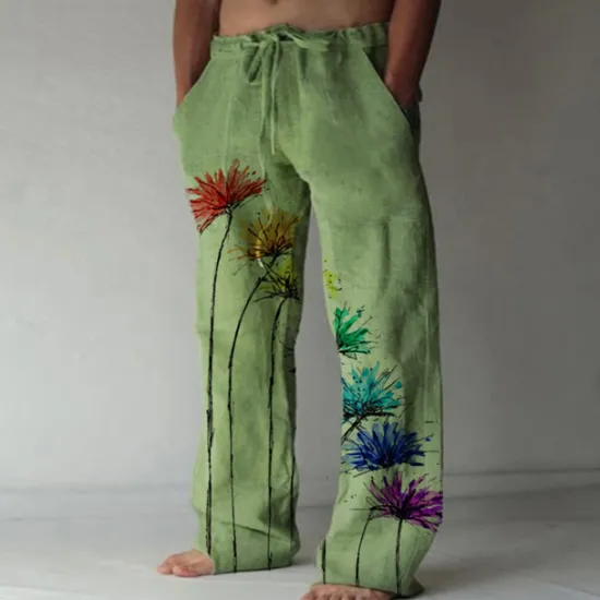 Best OUKU Men's Trousers Summer Pants Beach Pants Elastic Drawstring Design Front Pocket Straight Leg Graphic Prints Flower / Floral Comfort Soft Casual Daily For Vacation Linen Like Fabric Fashion Designer