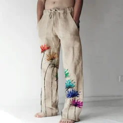 Best OUKU Men's Trousers Summer Pants Beach Pants Elastic Drawstring Design Front Pocket Straight Leg Graphic Prints Flower / Floral Comfort Soft Casual Daily For Vacation Linen Like Fabric Fashion Designer