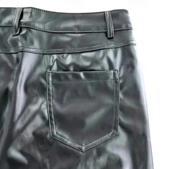 Sale OUKU Men's Trousers Summer Pants Faux Leather Shorts Pocket Plain Comfort Breathable Vacation Daily Holiday Stylish Athleisure Black