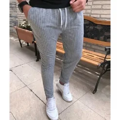 Outlet OUKU Men's Trousers Summer Pants Casual Pants Pocket Drawstring Elastic Waist Stripe Comfort Work Business Daily Fashion Classic Style Black Royal Blue Micro-elastic
