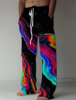 Sale OUKU Men's Trousers Summer Pants Beach Pants Drawstring Elastic Waist Straight Leg Abstract Graphic Prints Comfort Casual Daily Holiday Streetwear Designer Red Orange