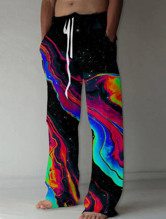 Sale OUKU Men's Trousers Summer Pants Beach Pants Drawstring Elastic Waist Straight Leg Abstract Graphic Prints Comfort Casual Daily Holiday Streetwear Designer Red Orange