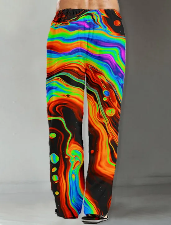 Sale OUKU Men's Trousers Summer Pants Beach Pants Drawstring Elastic Waist Straight Leg Abstract Graphic Prints Comfort Casual Daily Holiday Streetwear Designer Red Orange