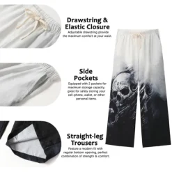 Clearance OUKU Men's Trousers Summer Pants Beach Pants Drawstring Elastic Waist 3D Print Skull Graphic Prints Comfort Casual Daily Holiday Streetwear Hawaiian Yellow Blue
