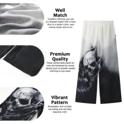Clearance OUKU Men's Trousers Summer Pants Beach Pants Drawstring Elastic Waist 3D Print Skull Graphic Prints Comfort Casual Daily Holiday Streetwear Hawaiian Yellow Blue