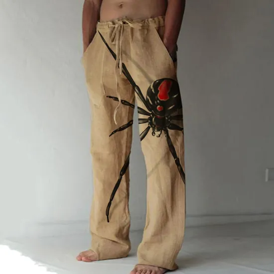 OUKU Men's Trousers Summer Pants Beach Pants Straight Elastic Drawstring Design Front Pocket Straight Leg Spider Graphic Prints Comfort Soft Casual Daily Fashion Big and Tall White Green