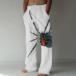 OUKU Men's Trousers Summer Pants Beach Pants Straight Elastic Drawstring Design Front Pocket Straight Leg Spider Graphic Prints Comfort Soft Casual Daily Fashion Big and Tall White Green