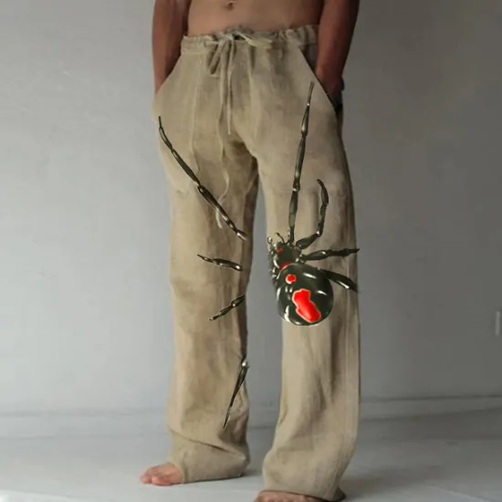OUKU Men's Trousers Summer Pants Beach Pants Straight Elastic Drawstring Design Front Pocket Straight Leg Spider Graphic Prints Comfort Soft Casual Daily Fashion Big and Tall White Green