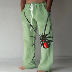 OUKU Men's Trousers Summer Pants Beach Pants Straight Elastic Drawstring Design Front Pocket Straight Leg Spider Graphic Prints Comfort Soft Casual Daily Fashion Big and Tall White Green
