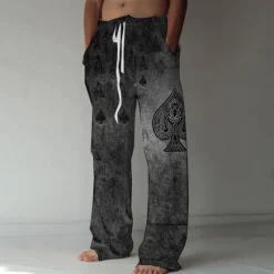 New OUKU Men's Trousers Summer Pants Beach Pants Elastic Drawstring Design Front Pocket Straight Leg Graphic Prints Poker Comfort Soft Casual Daily Beach Linen Like Fabric Fashion Designer Blue Brown