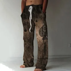 New OUKU Men's Trousers Summer Pants Beach Pants Elastic Drawstring Design Front Pocket Straight Leg Graphic Prints Poker Comfort Soft Casual Daily Beach Linen Like Fabric Fashion Designer Blue Brown