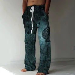 New OUKU Men's Trousers Summer Pants Beach Pants Elastic Drawstring Design Front Pocket Straight Leg Graphic Prints Poker Comfort Soft Casual Daily Beach Linen Like Fabric Fashion Designer Blue Brown