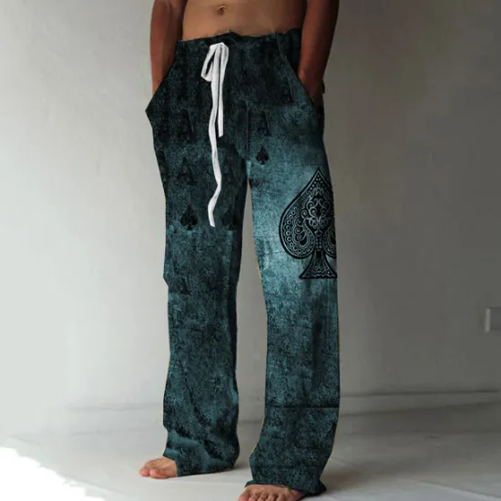 New OUKU Men's Trousers Summer Pants Beach Pants Elastic Drawstring Design Front Pocket Straight Leg Graphic Prints Poker Comfort Soft Casual Daily Beach Linen Like Fabric Fashion Designer Blue Brown