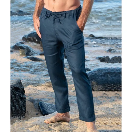 Outlet OUKU Men's Trousers Summer Pants Beach Pants Pocket Drawstring Elastic Waist Plain Comfort Breathable Daily Holiday Vacation Hawaiian Boho Navy Blue