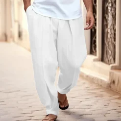 OUKU Men's Trousers Summer Pants Tapered Carrot Pants Beach Pants Front Pocket Pleats Plain Comfort Breathable Casual Daily Holiday Fashion Basic Black White