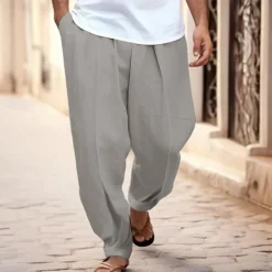 OUKU Men's Trousers Summer Pants Tapered Carrot Pants Beach Pants Front Pocket Pleats Plain Comfort Breathable Casual Daily Holiday Fashion Basic Black White