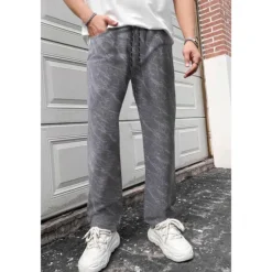 Outlet OUKU Men's Trousers Summer Pants Casual Pants Pocket Drawstring Elastic Waist Leopard Comfort Breathable Full Length Vacation Daily Holiday Casual Black Khaki