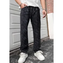 Outlet OUKU Men's Trousers Summer Pants Casual Pants Pocket Drawstring Elastic Waist Leopard Comfort Breathable Full Length Vacation Daily Holiday Casual Black Khaki